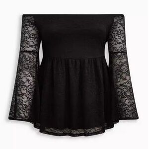 New! Torrid‎ sz 3 Stretch Lace Off-Shoulder Bell Sleeve Babydoll Top 3X